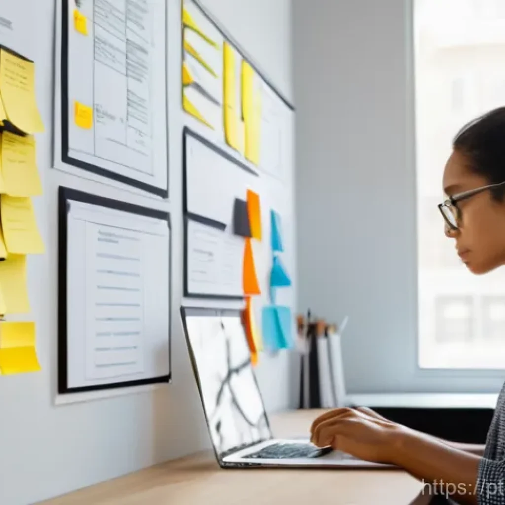 제품디자인 입문자들을 위한 추천 강의 - A focused Product Designer, a woman in her late 20s, wearing smart casual attire including a modest ...